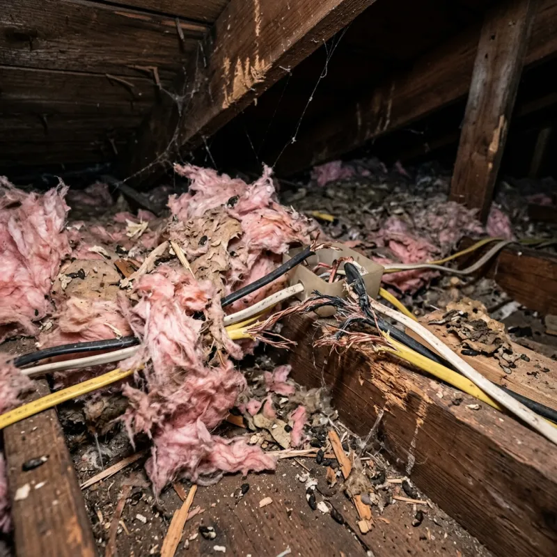 Contaminated ceiling insulation being assessed in a Little River roof space